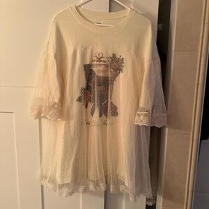 Kimchi Blue Cream Short Sleeve Tee with Lace Overlay